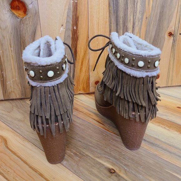 Sam Edelman Kemper Fringe Wedge Suede Booties - Picture 5 of 7